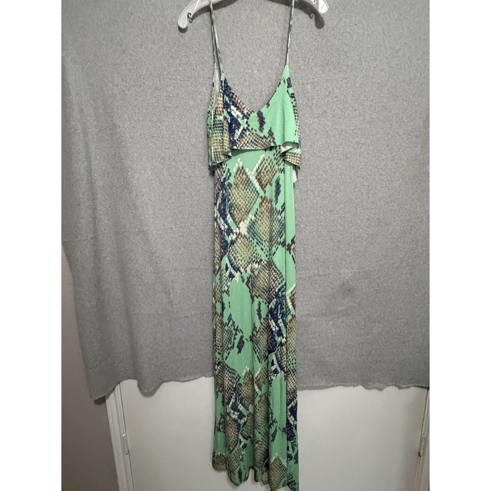 Tart Dress Womens XS Green Snake Print V Neck Ruffle‎ Maxi Sundress Boho